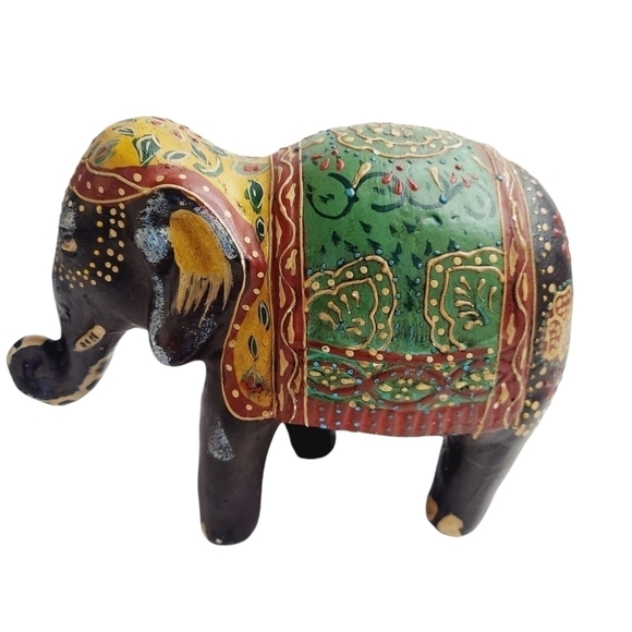 Elephant Resin Statue Exotic Black Multicolor 7" by 10" - Picture 9 of 11